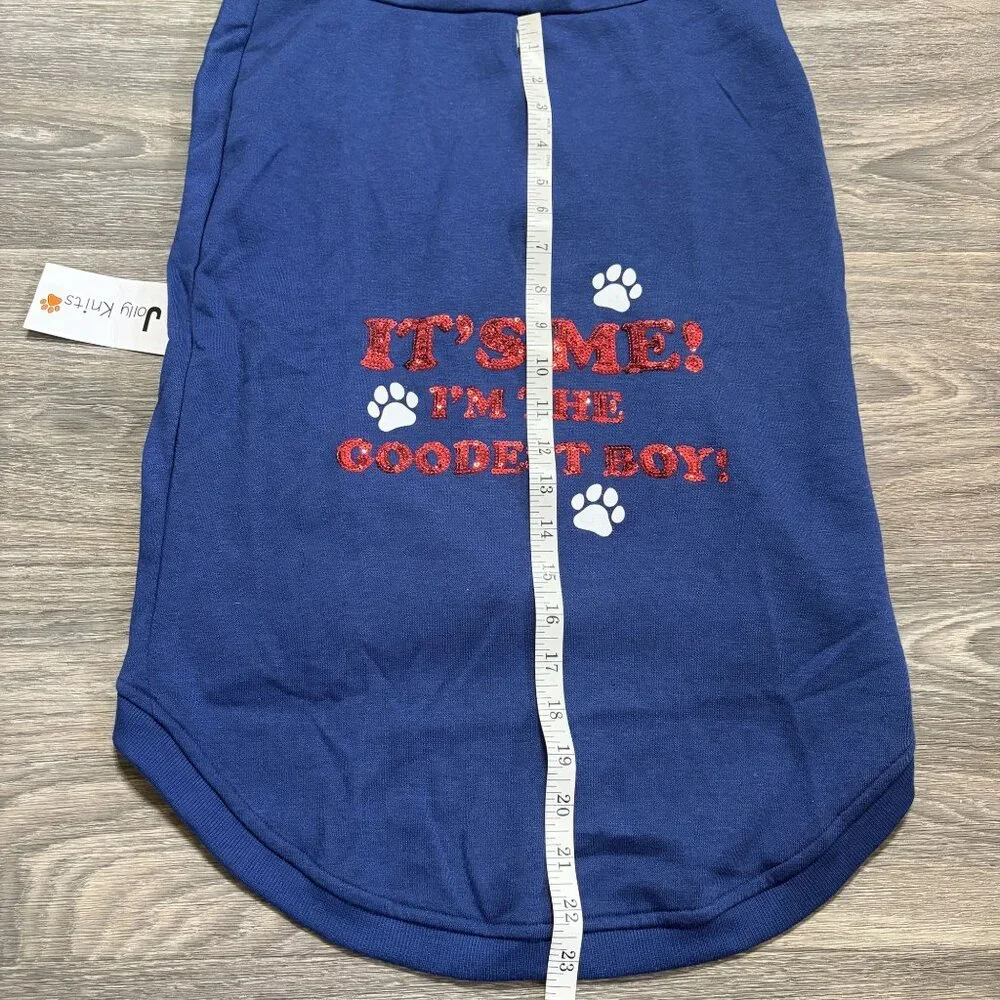 NEW Jolly Knits Navy Dog Hoodie XXL Its Me Im The Goodest Boy Red Sequin Print